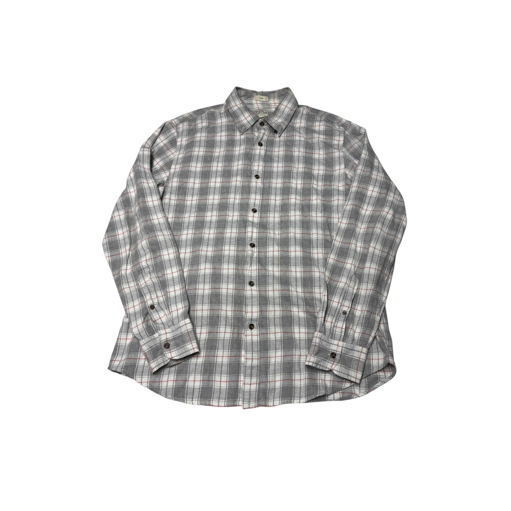 J.Crew‎ Slim Fit Brushed Twill Plaid Shirt Grey White Red Mens Large Long Sleeve